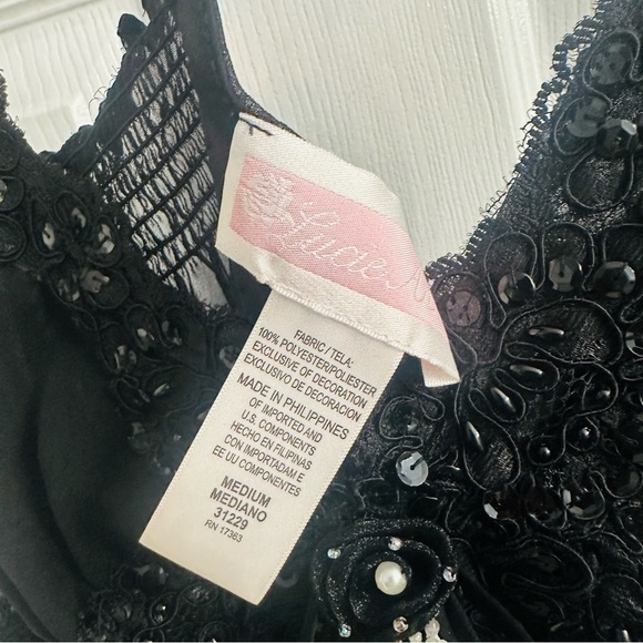 Vintage Lingerie Slip Dress Sheer Mesh Black Gothic Sequin Fairy Coquette Medium - Picture 6 of 6